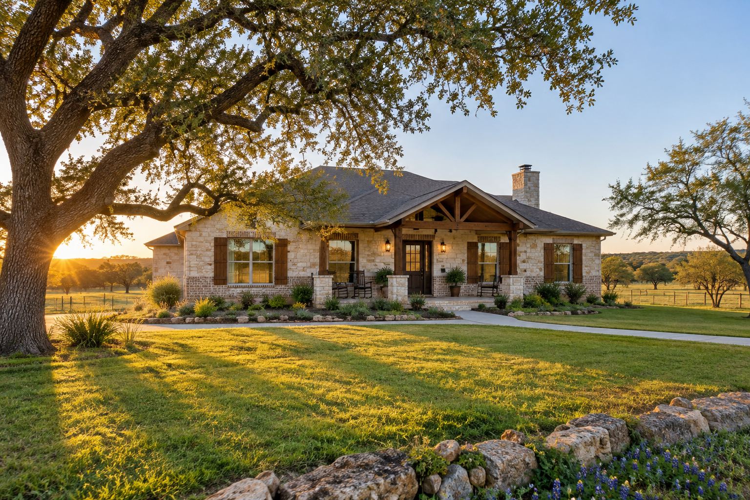 A Texas ranch style home on a quiet Parker County road, illustrative